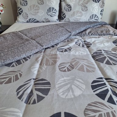 CUBREPLUMON LUJO 2 PLAZAS LINO GRIS CLARO ESTAMPADOS HOJAS - 2