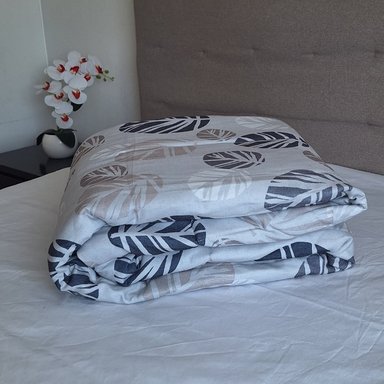 CUBREPLUMON LUJO 2 PLAZAS LINO GRIS CLARO ESTAMPADOS HOJAS - 3