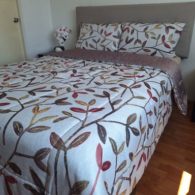 CUBREPLUMON LUJO 2 PLAZAS ALGODÓN PIMA MARRÓN ESTAMPADOS FLORES TERRA