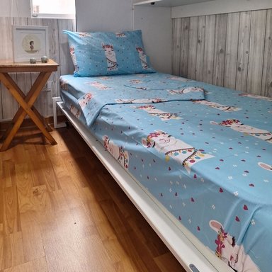 SET SÁBANAS LUJO 1.5 PLAZAS CELESTE ESTAMPADO INFANTIL CORAZONES 3 PIEZAS