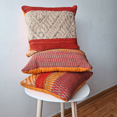 COJÍN DECORATIVO LUJO RECTANGULAR 37X32CM NARANJA ARTESANAL HECHO A MANO x 2 MEDIDA TONOS ROJO, OCRE