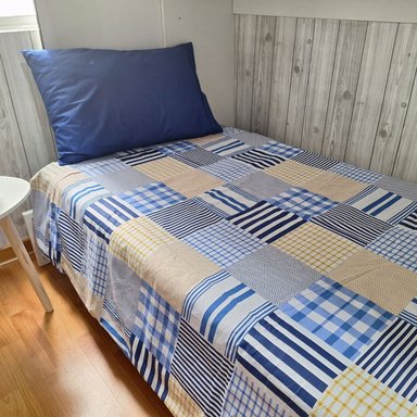 CUBREPLUMON LUJO 1 PLAZA CELESTE ESTAMPADOS CUADROS REVERSIBLE