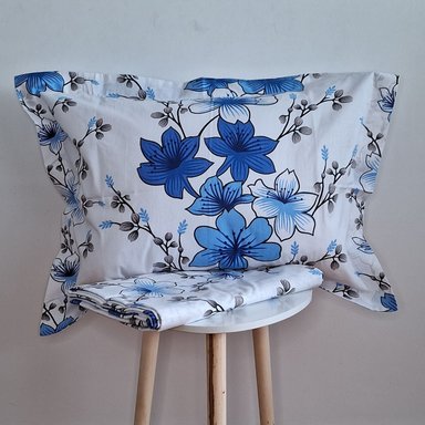 CUBREPLUMON LUJO 1 PLAZA AZUL ESTAMPADOS FLORES REVERSIBLE - 4