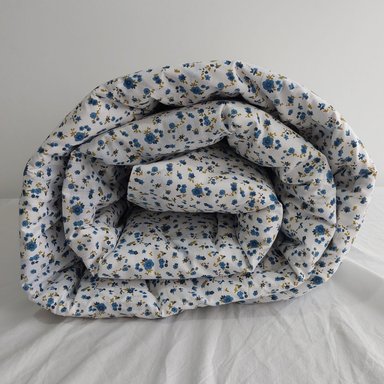 CUBREPLUMON LUJO 1 PLAZA AZUL ESTAMPADOS FLORES REVERSIBLE - 5