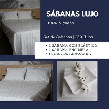 SET SÁBANAS LUJO 2 PLAZAS 350 HILOS ALGODÓN BLANCO HOTELERA 4 PIEZAS - 4
