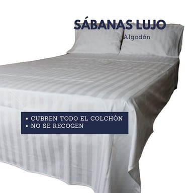 SET SÁBANAS LUJO 2 PLAZAS 350 HILOS ALGODÓN BLANCO HOTELERA 4 PIEZAS - 5