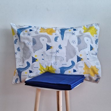 FUNDA ALMOHADA LUJO 144 HILOS 70 CM X 50 CM CELESTE DINOSAURIO SET X 2 UNIDADES - 4