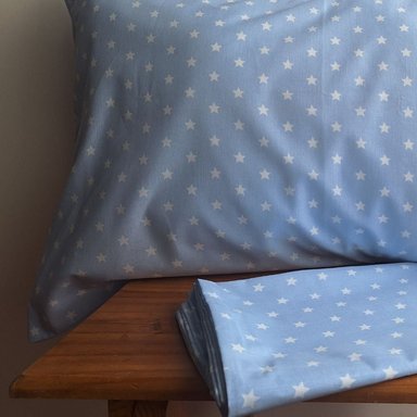 FUNDA ALMOHADA LUJO ALGODÓN 70 CM X 50 CM CELESTE ESTRELLA SET X 2 UNIDADES - 2