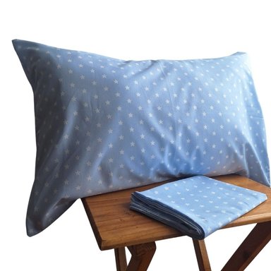FUNDA ALMOHADA LUJO ALGODÓN 70 CM X 50 CM CELESTE ESTRELLA SET X 2 UNIDADES - 4