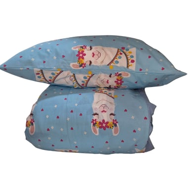 CUBREPLUMON LUJO 1.5 PLAZAS CELESTE ESTAMPADOS INFANTIL CON DISEÑO LLAMA - 4