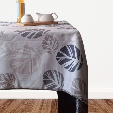 MANTEL LUJO MESA HOJAS REVERSIBLE LINO 280 X 130 CM GRIS CLARO