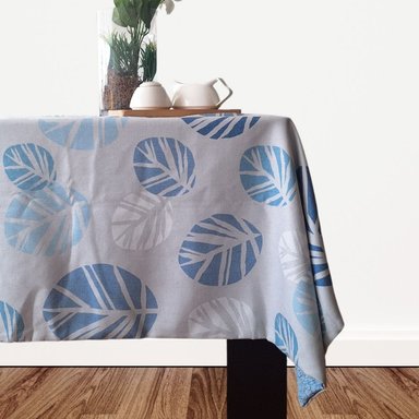 MANTEL LUJO MESA HOJAS REVERSIBLE LINO 280 X 130 CM GRIS CLARO CELESTE