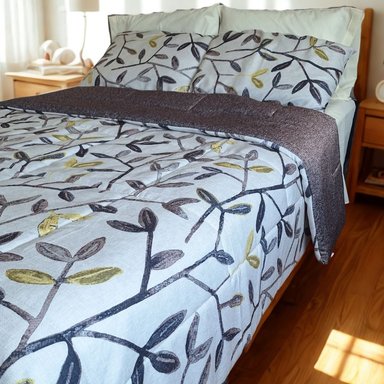 EDREDÓN LUJO RAMITAS MARRÓN  2 PLAZAS REVERSIBLE + SET DE SÁBANAS