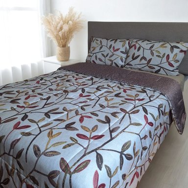 EDREDÓN LUJO FLORES MARRÓN 2 PLAZAS REVERSIBLE + SET DE SÁBANAS