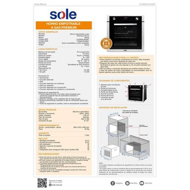 HORNO EMPOTRABLE SOLE PREMIUM GLP 70L - 9