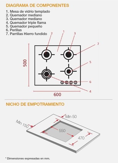 ENCIMERA SOLE VIDRIO TEMPLADO 60 CM - 5
