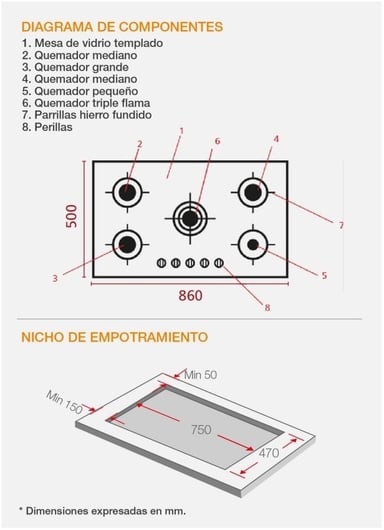 ENCIMERA SOLE VIDRIO TEMPLADO 86 CM - 6