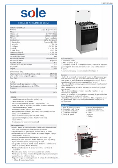 COCINA A GAS SOLE 4 QUEMADORES VARADERO COSOL030 - 7