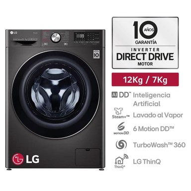 LAVASECA LG CARGA FRONTAL 12 KG/7KG WD12BVC2S6C AI DD INTELIGENCIA ARTIFICIAL NEGRO ACERO
