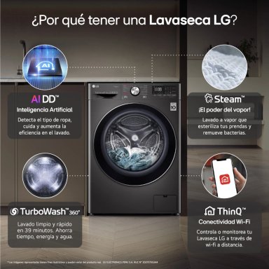 LAVASECA LG 12 KG/7KG CARGA FRONTAL WD12BVC2S6C AI DD INTELIGENCIA ARTIFICIAL NEGRO ACERO - 4