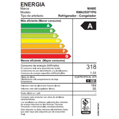 REFRIGERADORA MABE TOP FREEZER NO FROST RMA255FYPG 239 L GRAFITO - 9