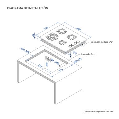 ENCIMERA A GAS SOLE 60CM SOLCO068 - 8