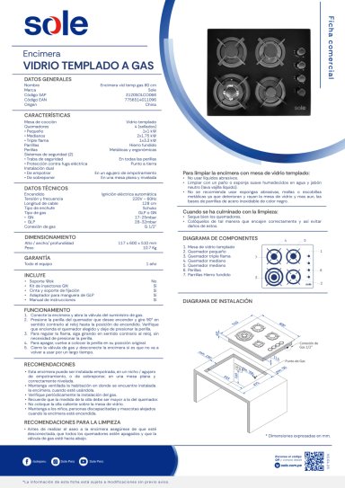 ENCIMERA A GAS SOLE 60CM SOLCO068 - 9