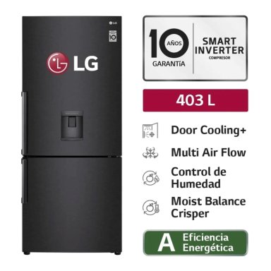 REFRIGERADORA LG 403L GB41WGT BOTTOM FREEZER DOOR COOLING+ NEGRO MATE