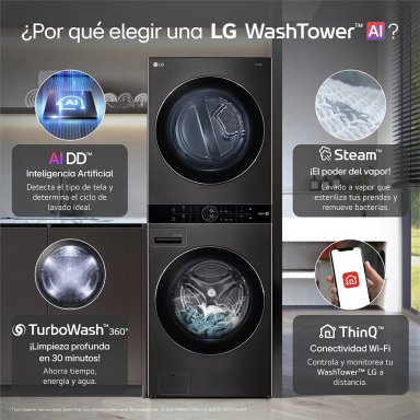 CENTRO DE LAVADO LG CARGA FRONTAL 22KG/16KG WK22BS6 AI DD NEGRO ACERO - 4