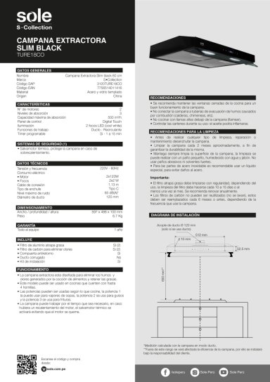 CAMPANA EXTRACTORA SOLE ANCHO 60CM SLIM BLACK S-COLLECTION TURE18CO 2M - 7