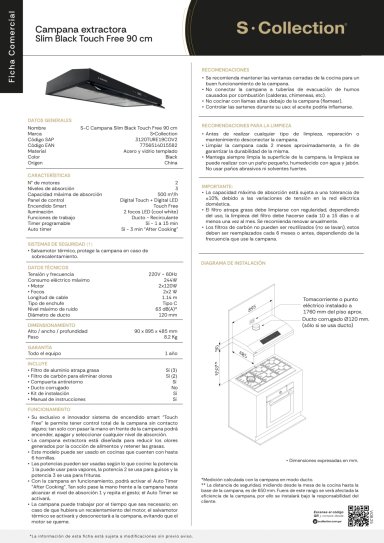 CAMPANA EXTRACTORA SOLE 2M 90CM SLIM BLACK - 12