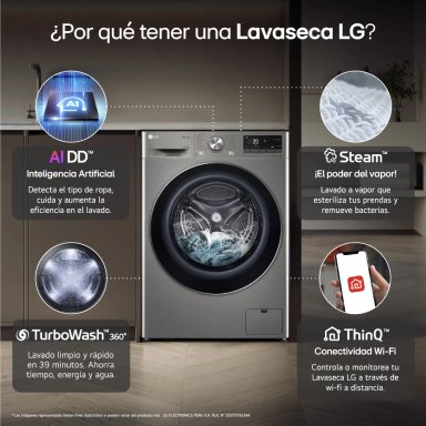 LAVASECA LG CARGA FRONTAL 11/7KG WD11PVC3S6 AI DD INTELIGENCIA ARTIFICIAL PLATEADO - 4