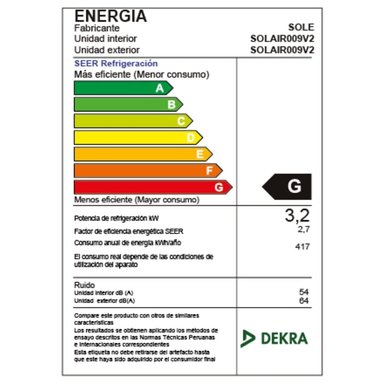 AIRE ACONDICIONADO SPLIT SOLE 12000 BTU SOLAIR009V2 SOLO FRÍO - 8