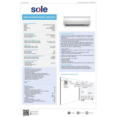 AIRE ACONDICIONADO SPLIT SOLE 18000 BTU SOLAIR010V2 SOLO FRÍO - 7