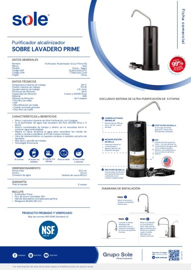 PURIFICADOR DE AGUA ALCALINIZADOR SOLE 3120FILSOL017C - 5