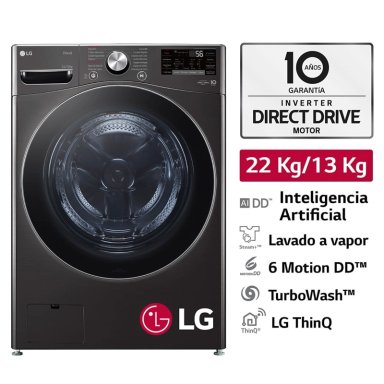 LAVASECA LG CARGA FRONTAL 22KG/13KG WD22BV2S6R AI DD INTELIGENCIA ARTIFICIAL NEGRO
