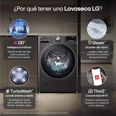 LAVASECA LG CARGA FRONTAL 22KG/13KG WD22BV2S6R AI DD INTELIGENCIA ARTIFICIAL NEGRO - 4