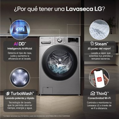 LAVASECA LG CARGA FRONTAL 22/13 KG WD22VV2S6R AI DD INTELIGENCIA ARTIFICIAL PLATEADO - 4