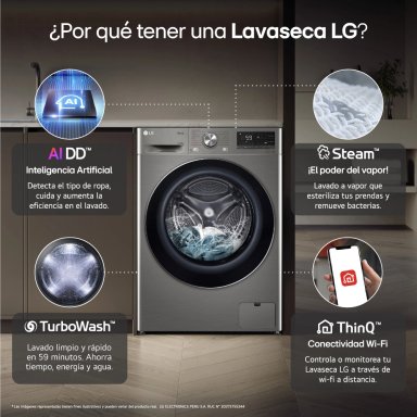 LAVASECA LG CARGA FRONTAL 14 KG 8 KG AI DD INTELIGENCIA ARTIFICIAL WD14PVC4S6C PLATEADO - 4