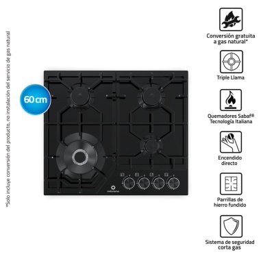 ENCIMERA EMPOTRABLE A GAS GLP INDURAMA 4 HORNILLAS EGASI-604CGNE