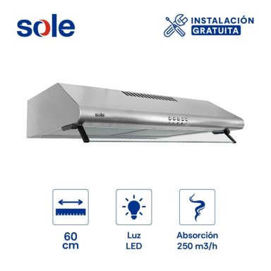 CAMPANA EXTRACTORA SOLE ANCHO 60CM 3120TURE21CO HERA 1 MOTOR ACERO INOXIDABLE