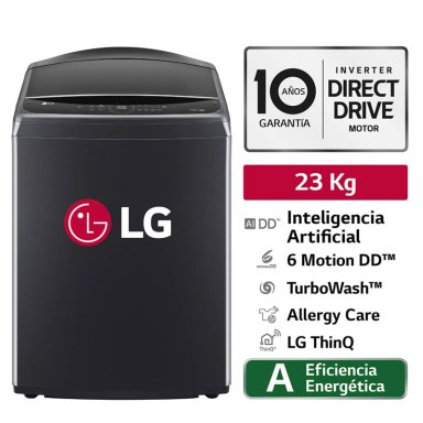LAVADORA LG CARGA SUPERIOR 23 KG WT23PBVS6 AI DD INTELIGENCIA ARTIFICIAL NEGRO