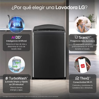 LAVADORA LG CARGA SUPERIOR 23 KG WT23PBVS6 AI DD INTELIGENCIA ARTIFICIAL NEGRO - 4