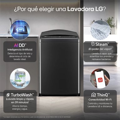 LAVADORA LG CARGA SUPERIOR 25 KG WT25PBVS6 AI DD INTELIGENCIA ARTIFICIAL NEGRO - 3