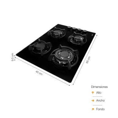 ENCIMERA A GAS SOLE 4 QUEMADORES SOLCO047V3 VIDRIO TEMPLADO - 4