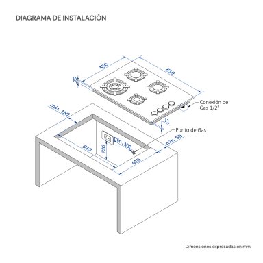 ENCIMERA A GAS SOLE 4 QUEMADORES SOLCO047V3 VIDRIO TEMPLADO - 5