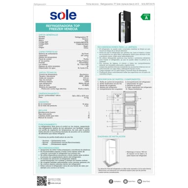 REFRIGERADORA SOLE TOP FREEZER NO FROST 3120SOLREF247N 247 L VENECIA BLACK - 9