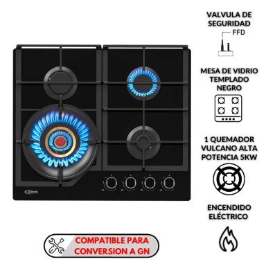 COCINA EMPOTRABLE A GAS KLIMATIC 4 QUEMADORES VULCANO 4
