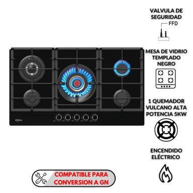 COCINA EMPOTRABLE A GAS KLIMATIC 5 QUEMADORES VULCANO 5