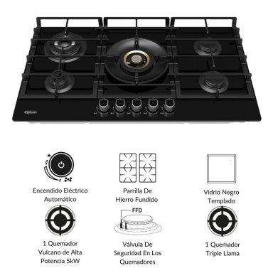 COCINA EMPOTRABLE A GAS KLIMATIC 5 QUEMADORES VULCANO 5 - 2